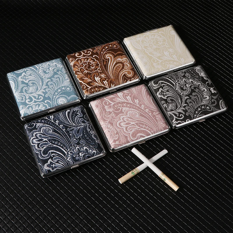 New Classic Leather Pattern Rubber Band Style Coarse 20 Cigarettes Box For Men Portable And Lightweight Metal Cigarette Box
