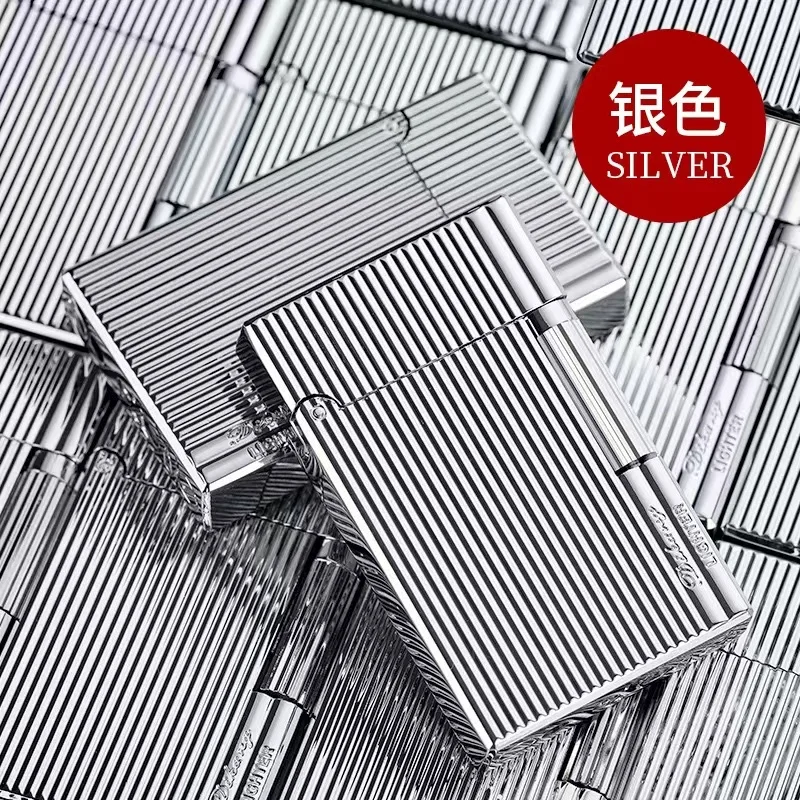 Metal Stripe Loud Lighter Unusual Lighters Cigarette Lighter Creative Wheel Lighter Butane Gas Lighter Open Fire Square Lighter