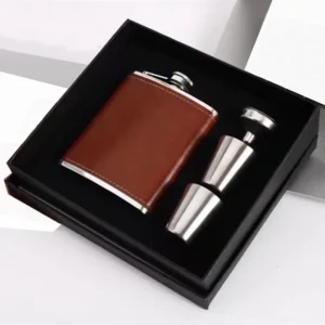 6-8oz Luxury Pocket Hip Flask Brown Leather Covered Small Stainless Steel Flask For Alcohol Portable Whiskey Flasks Gift