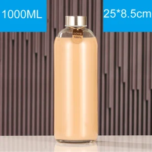 Glass Water Bottles Stainless Steel Leak Proof Lid Soda Lime  Reusable Drinking Bottle Sauce Jar Juice Beverage Container