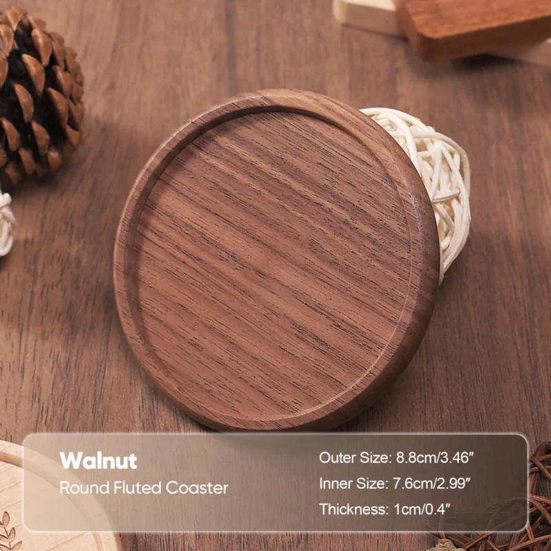 1PCS Solid Walnut Wood Coaster Round Square Beech Wood Cup Mat Durable Heat Resistant Tea Coffee Cup Pad Placemats 8.8cm/3.46in