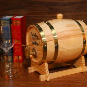 3L Wooden Whiskey Barrel with Stand Bung and Spigot Wine Barrel Whiskey Barrel Dispenser for Cocktails Bourbon Rum Tequila Beer
