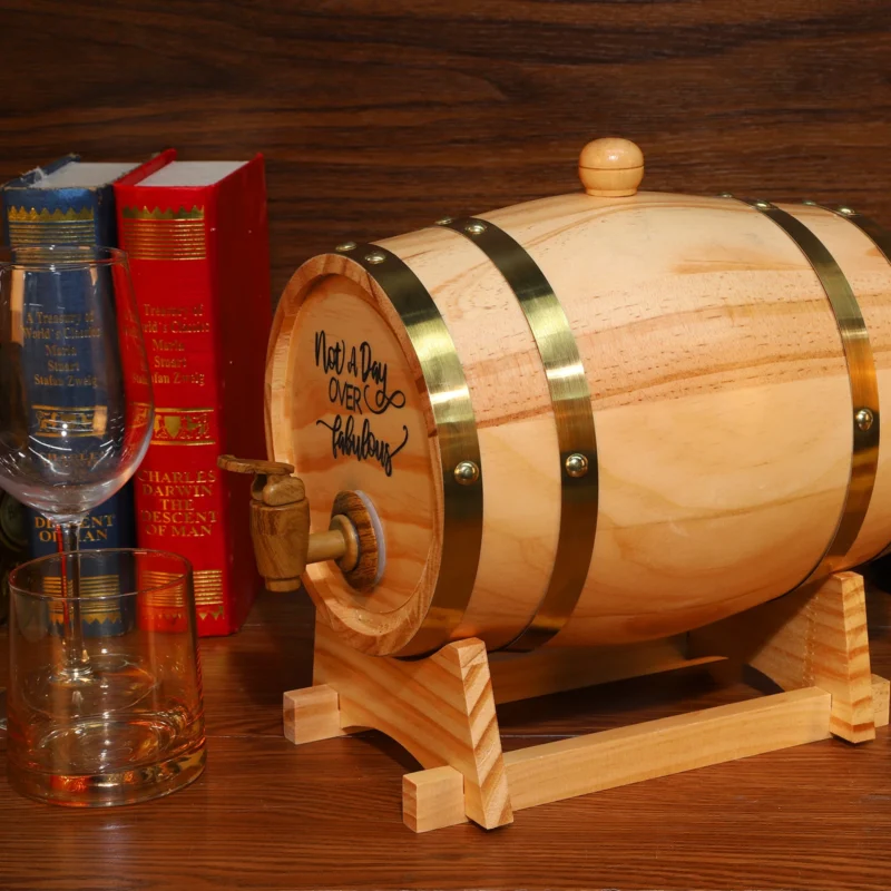 3L Wooden Whiskey Barrel with Stand Bung and Spigot Wine Barrel Whiskey Barrel Dispenser for Cocktails Bourbon Rum Tequila Beer