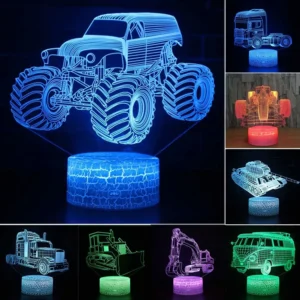 Car,Truck,Tractor,Excavator 3D Night Light LED Touch Illusion Table Lamp Baby Bedroom Decor Gift Lamps for Christmas Birthday