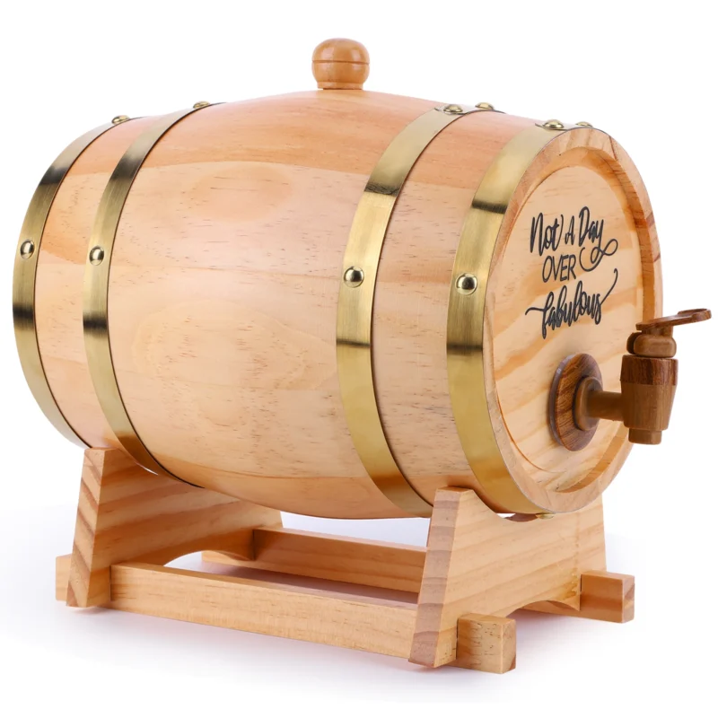 3L Wooden Whiskey Barrel with Stand Bung and Spigot Wine Barrel Whiskey Barrel Dispenser for Cocktails Bourbon Rum Tequila Beer