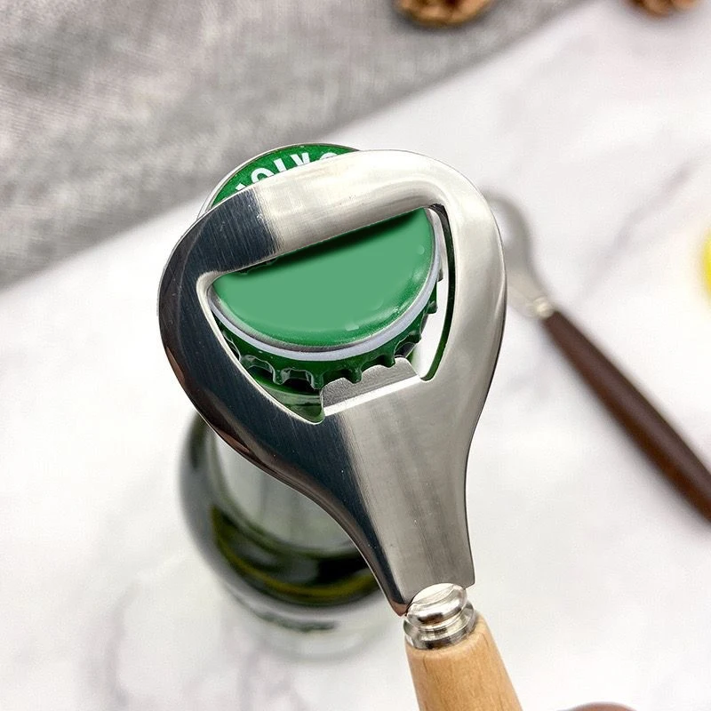 Wooden Handle Beer Bottle Opener, Stainless Steel; Unique Design; Perfect For Opening Beer, Soda, And Other Beverage Bottles.