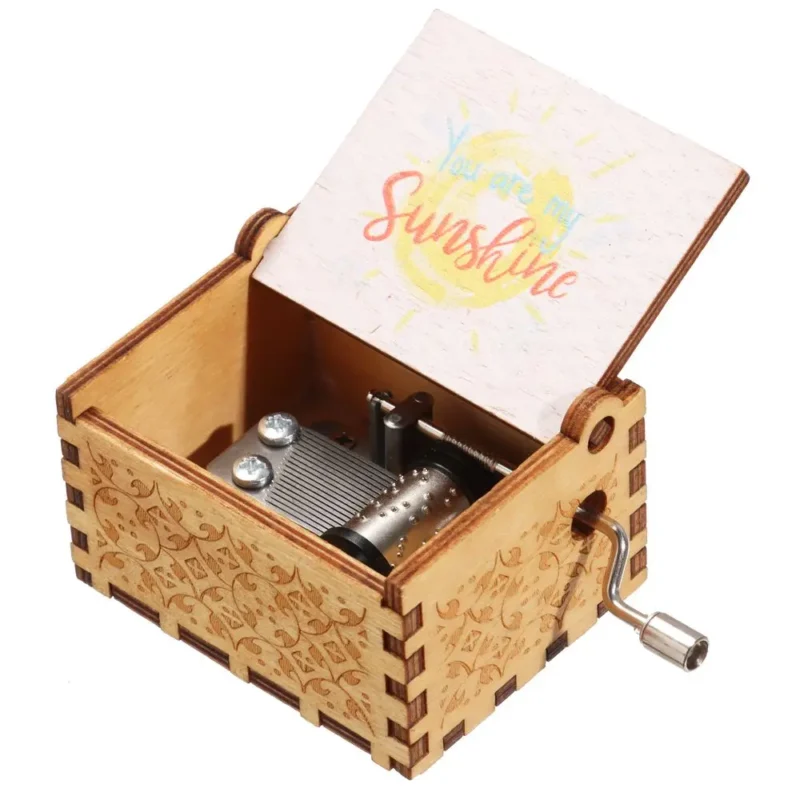 You are My Sunshine Engraved Hand-Cranked Wooden Musical Box Suitable Gifts for Birthday Christmas Valentine's Day Thanksgiving