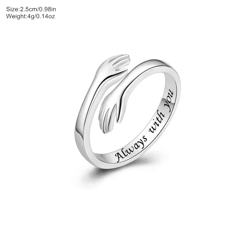Zinc Alloy Open Mouth Hands Hug Ring Adjustable Love You Forever Lover Ring