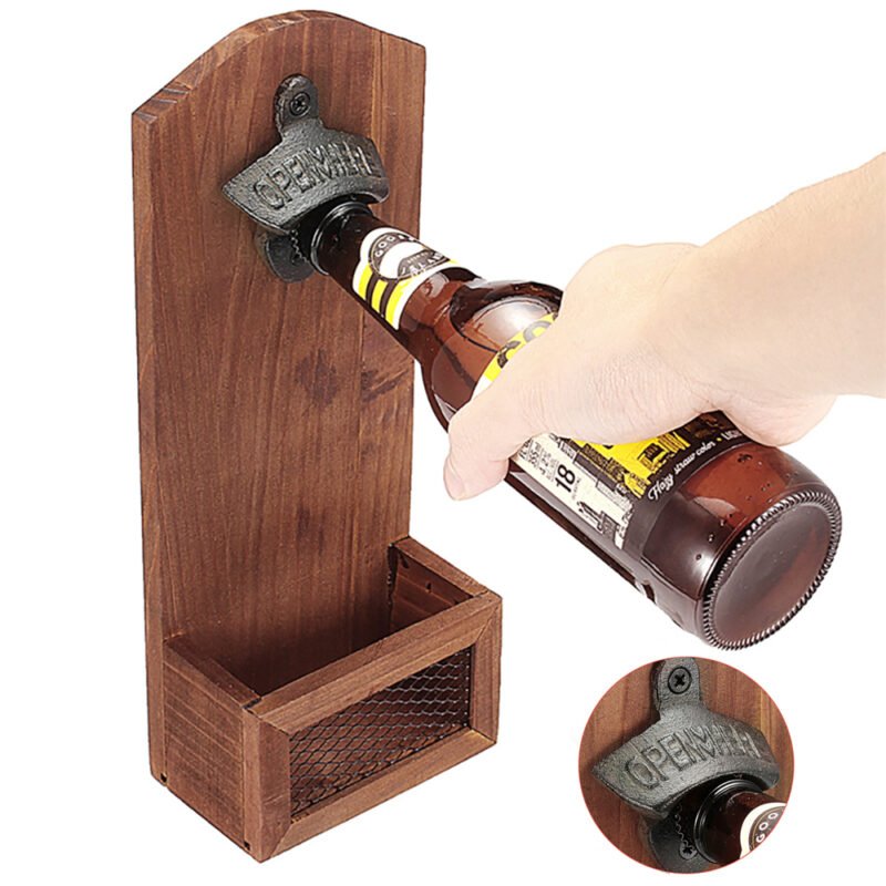 Counter Bottle Opener Wooden Wall Mounted Bottle Opener Creativity Beer Glass Bottle Opener Household Kitchen Bar Tools