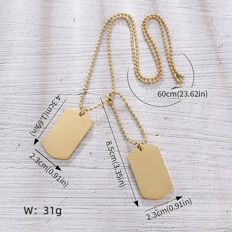 Men's Rectangular Double Dog Tag Stainless Steel Military Id Tag Pendant Titanium Steel Necklace Army Male Jewelry