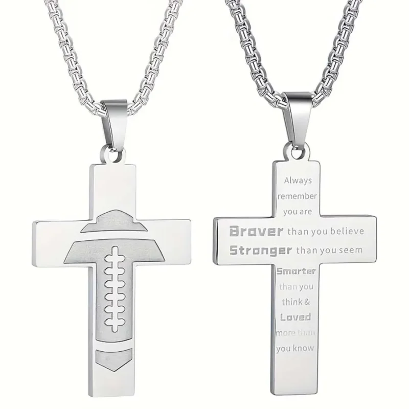 1PC Male Stainless Steel Necklace Man Rugby Baseball Necklaces for Men Basketball Soccer Cross Necklace Men Accessories Jewelry