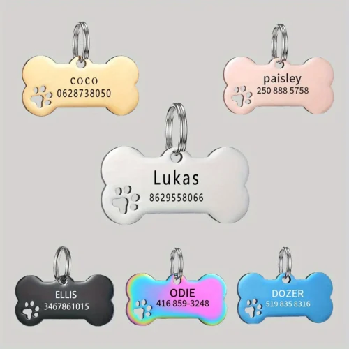 Personalized Engraved High-Quality Dog Tag Bone-Shaped Collar Pendant with Name Phone Number Custom Pet Identification Accessory