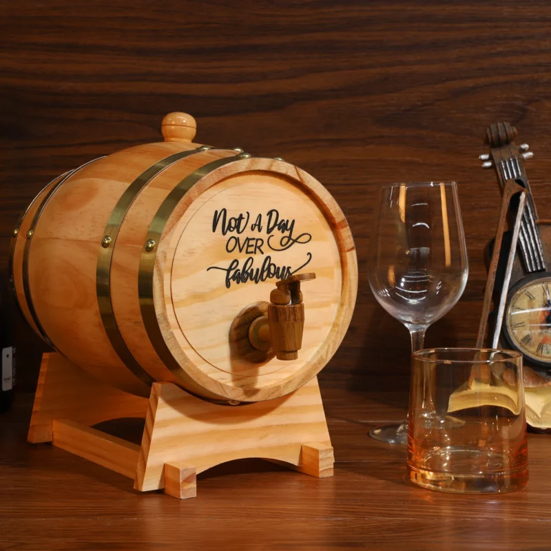 3L Wooden Whiskey Barrel with Stand Bung and Spigot Wine Barrel Whiskey Barrel Dispenser for Cocktails Bourbon Rum Tequila Beer