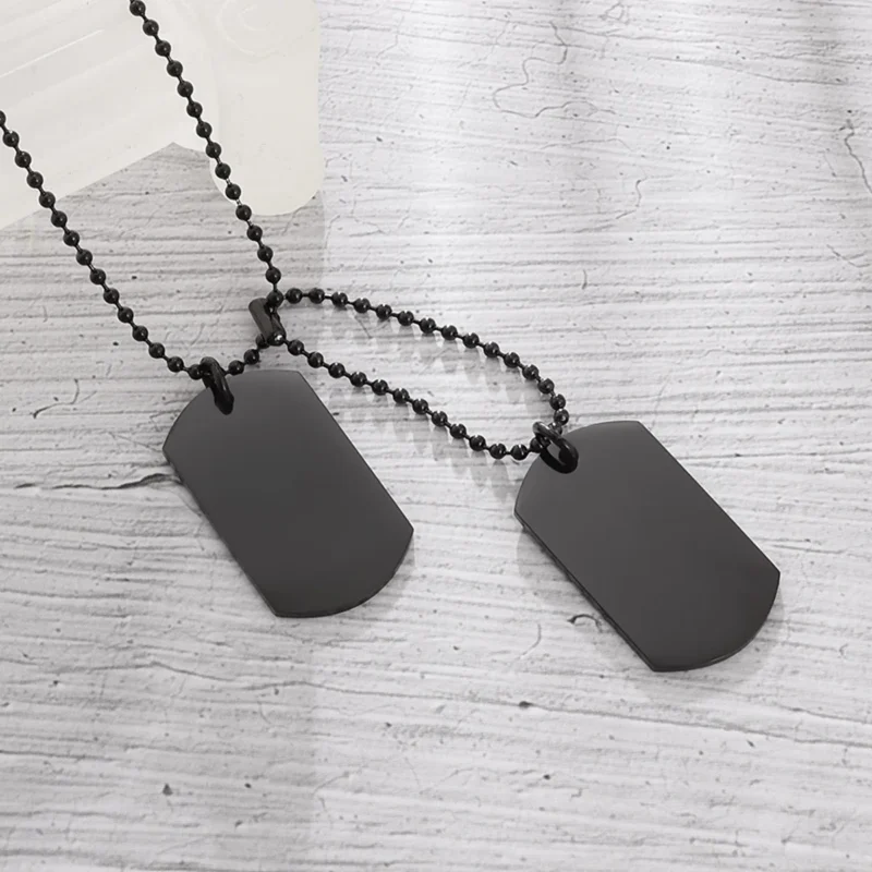 Men's Rectangular Double Dog Tag Stainless Steel Military Id Tag Pendant Titanium Steel Necklace Army Male Jewelry