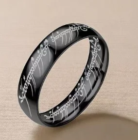 Carved Engraving Rings for Men Gold Plated Stainless Steel Master Ring Jewelry Gifts One Ring of Power Black Ring LOvers Women