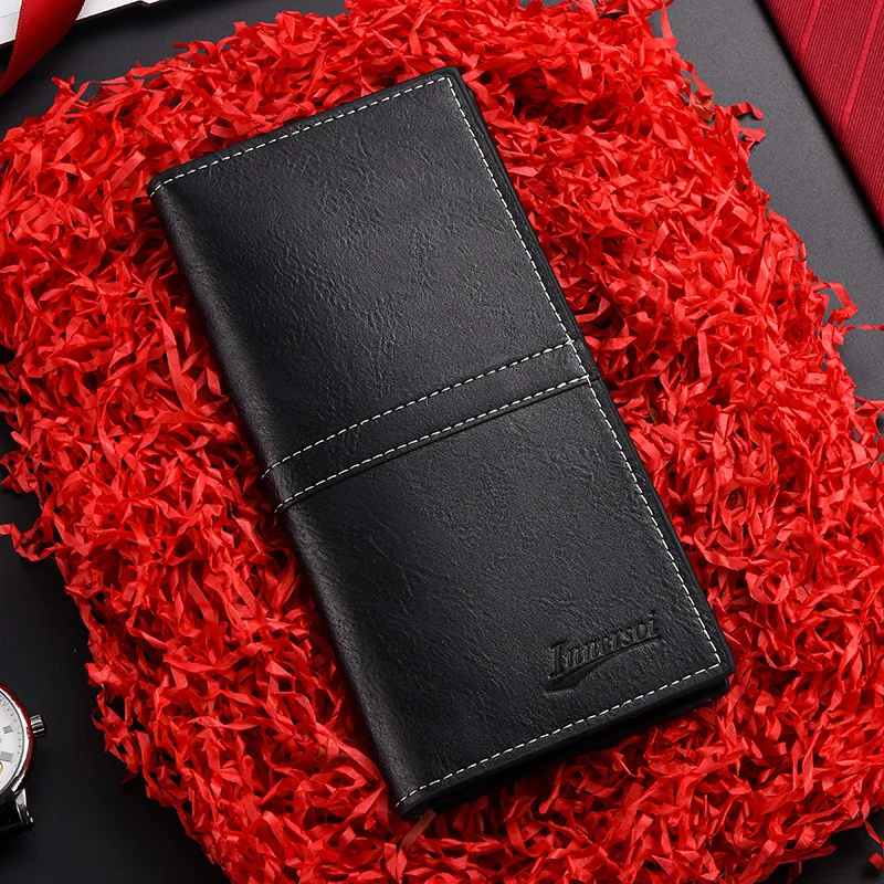 Men's Leather Wallet ID Card Holder Purse Checkbook Long Clutch Bifold Business Money Bag Man Wallets Cartera Hombre Carteras