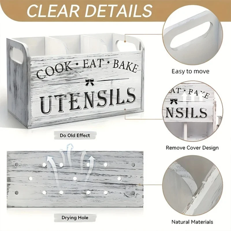 Wooden Storage Rack For Baking Utensils Move Around Countertops With Ease For Kitchen Hopsticks Spoon Storage Box Widely Used