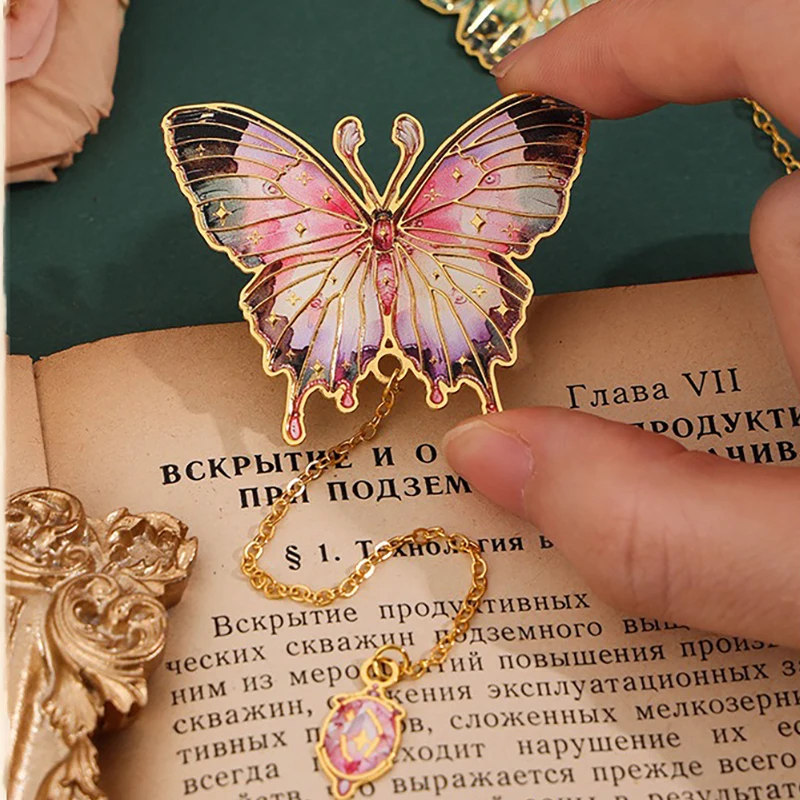 2024 Cute Butterfly Metal Bookmark Colorful Bronzing Bookmark With Chain Gifts For Book Lovers Readers Writers Friends Adults